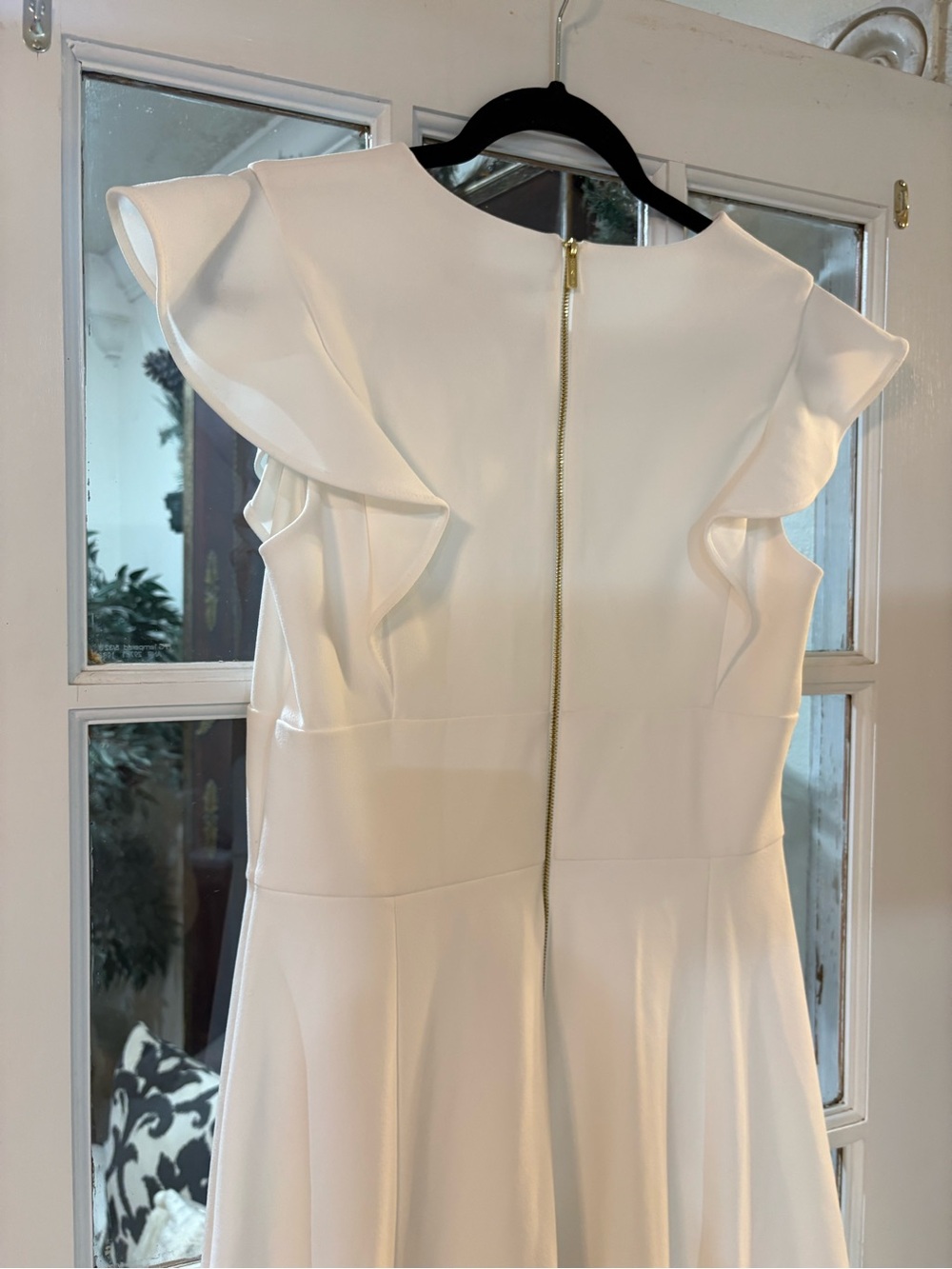 Chaps Ralph Lauren White Ruffle Sleeve Fit & Flare Dress Size 8 - Picture 6 of 9